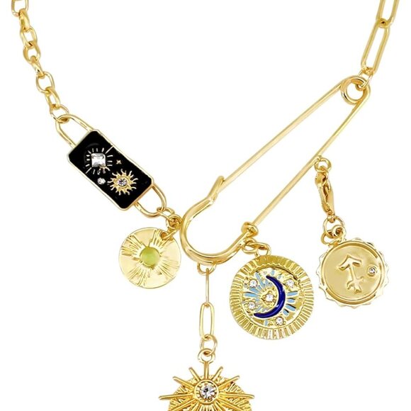 Gold Charm Necklace for Women Detachable Evil Eye Coin Jewelry Gift - Picture 1 of 6